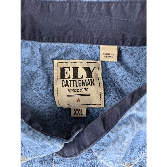 Ely Cattleman Men's Paisley Cotton Blue Short Sleeve Western XXL Pearl Snap - Picture 6 of 7